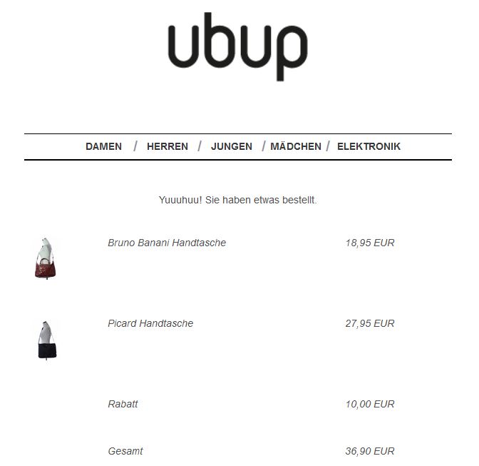 Ubup-Bestellübersicht